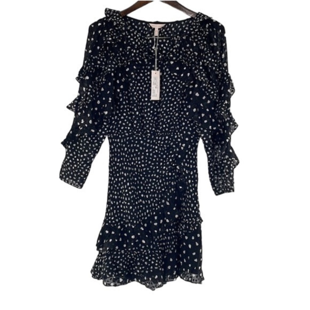 REBECCA TAYLOR BLACK NOVA DOT RUFFLE CLIP DRESS